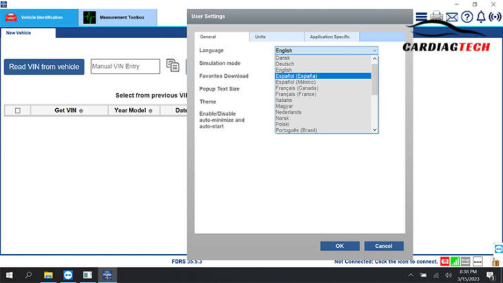 Ford FDRS Software Version 40.4.5 supported languages