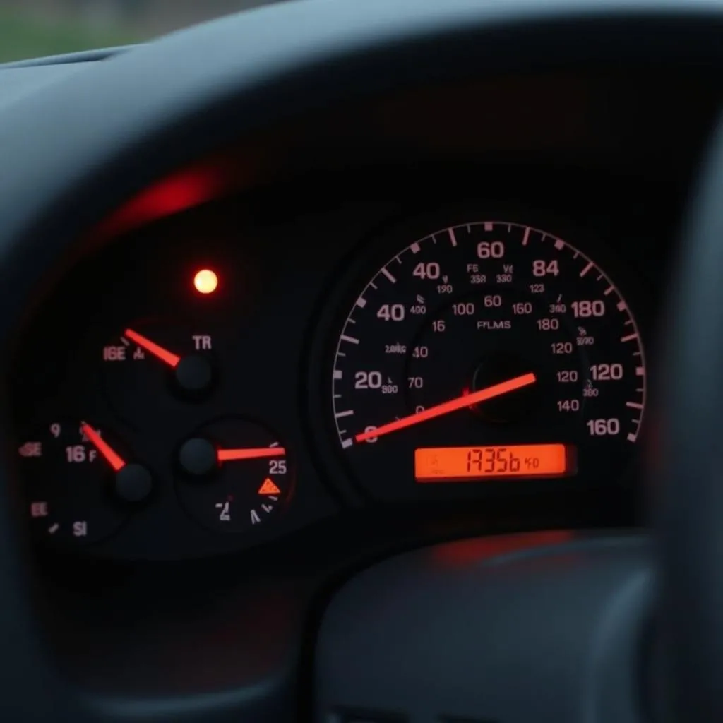 Car dashboard with flashing security light