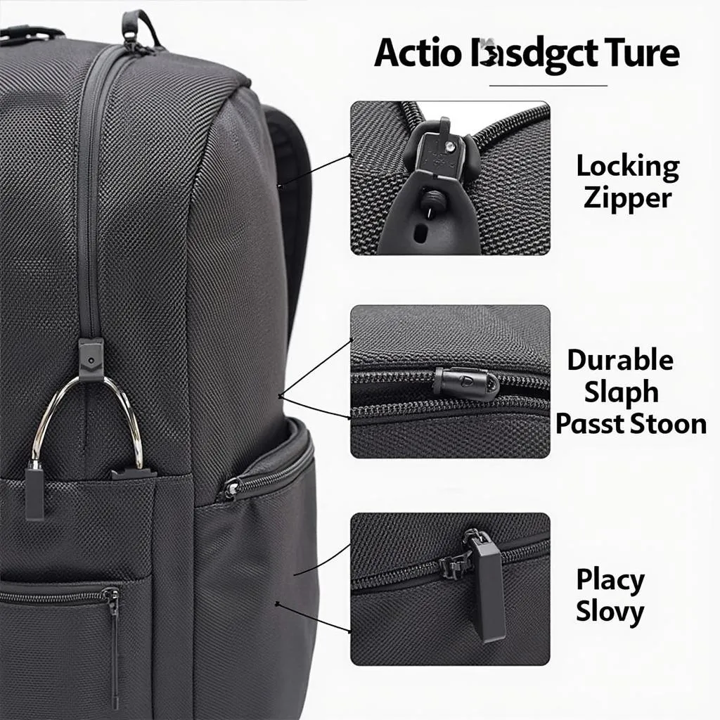 Close-up of Anti-theft backpack features