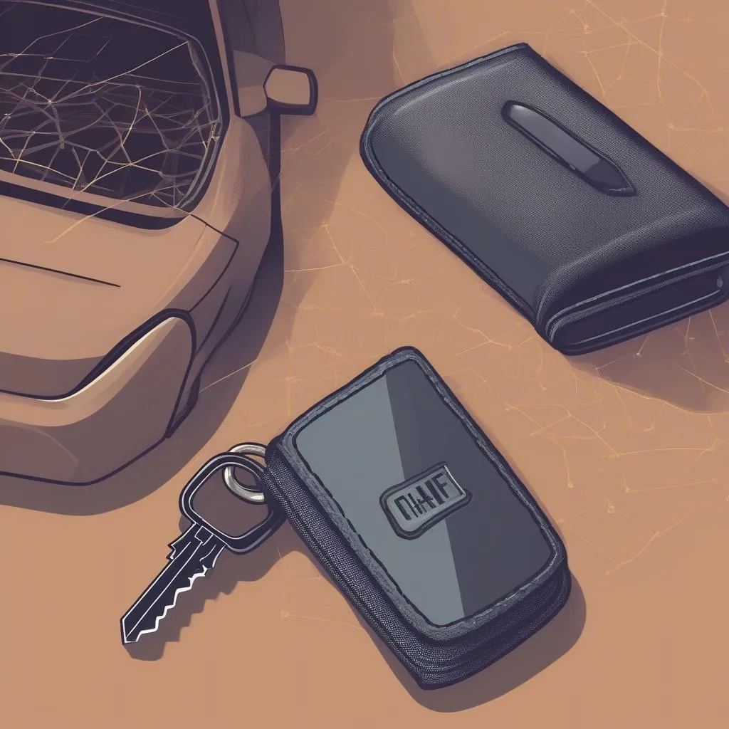 Image of an anti theft wallet protecting a car key from signal relay attacks