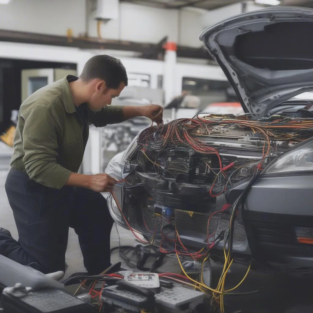 Auto Electrician Working on Car