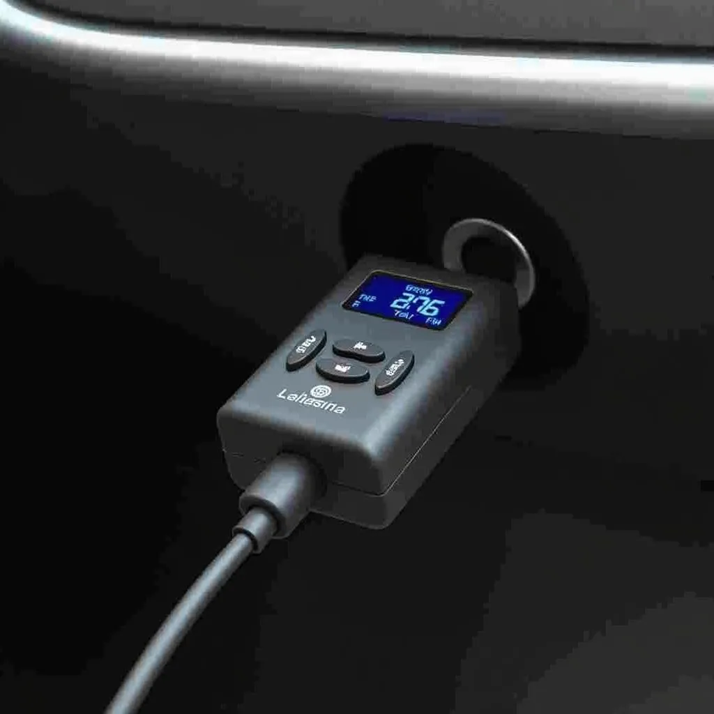 Bluetooth FM transmitter plugged into car's cigarette lighter