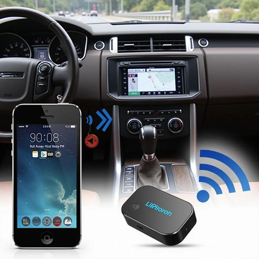 Bluetooth FM transmitter connected to a smartphone