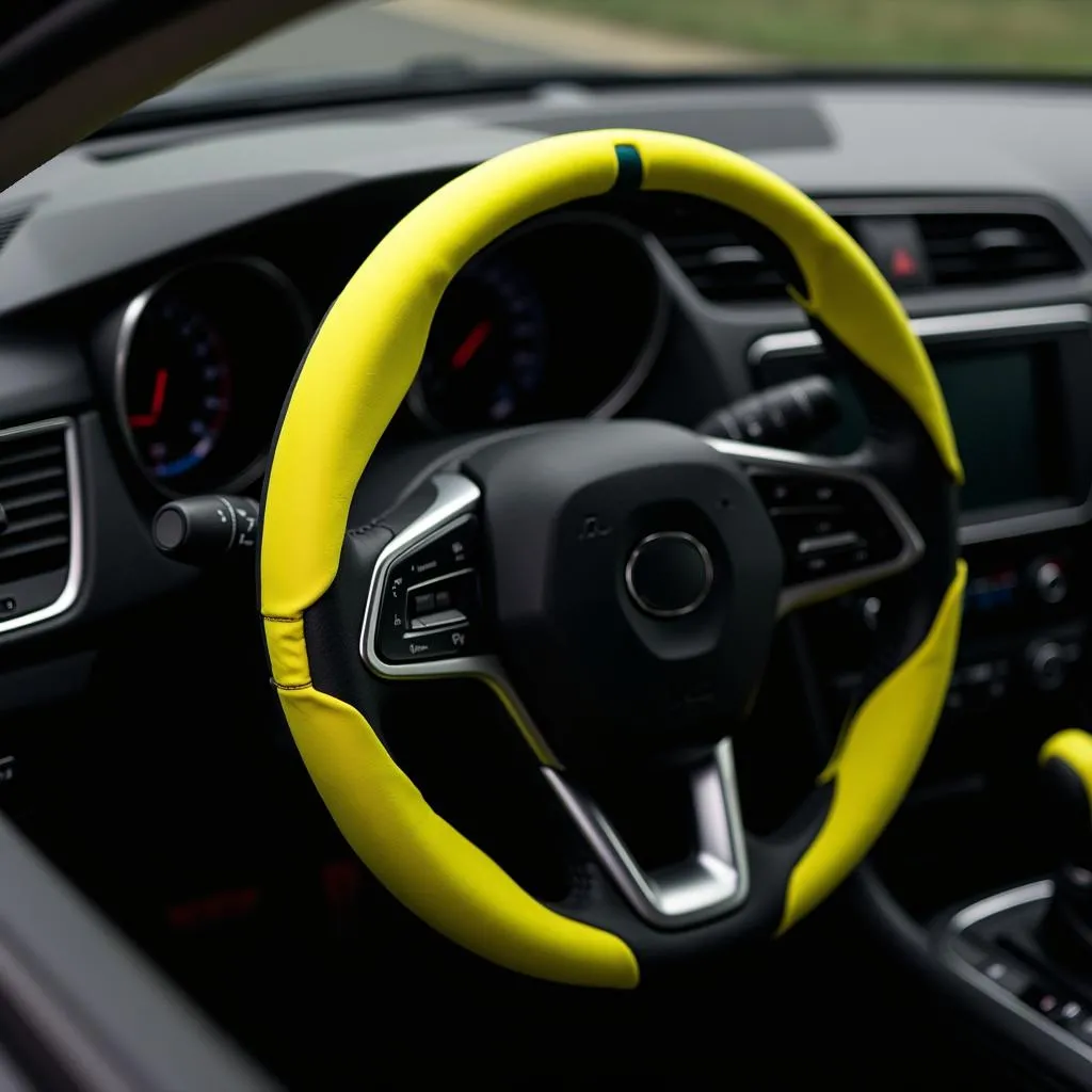 Bright Steering Wheel Cover on Car