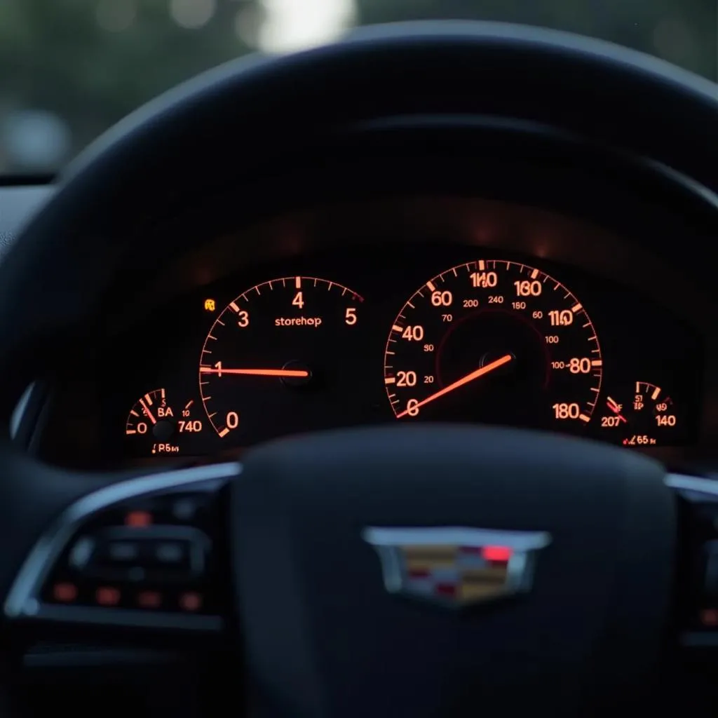 Cadillac dashboard with security light illuminated