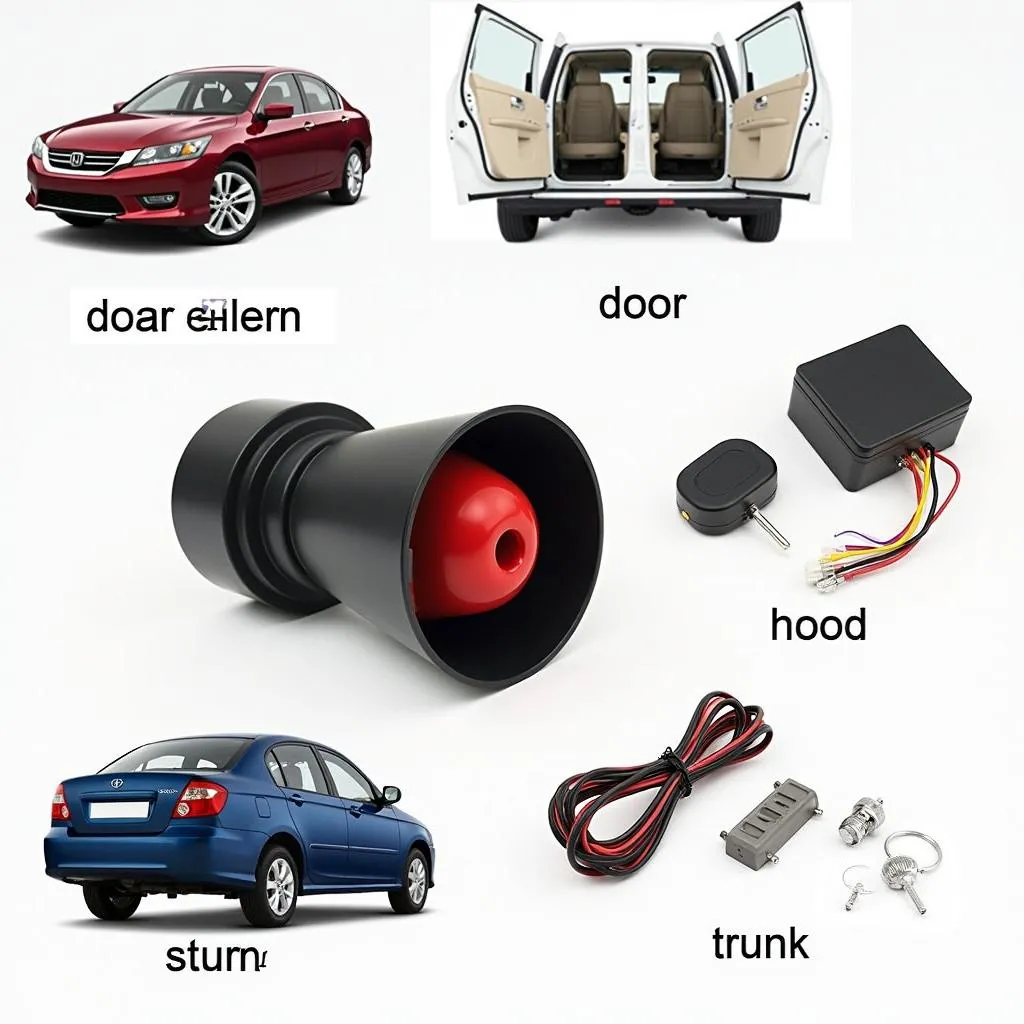 Car alarm system with siren and sensors