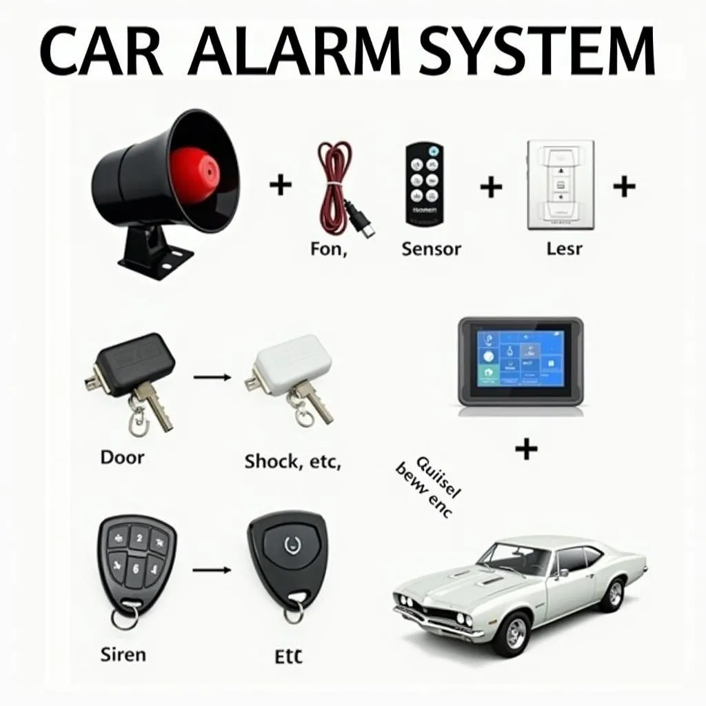 Car alarm system with siren and sensors