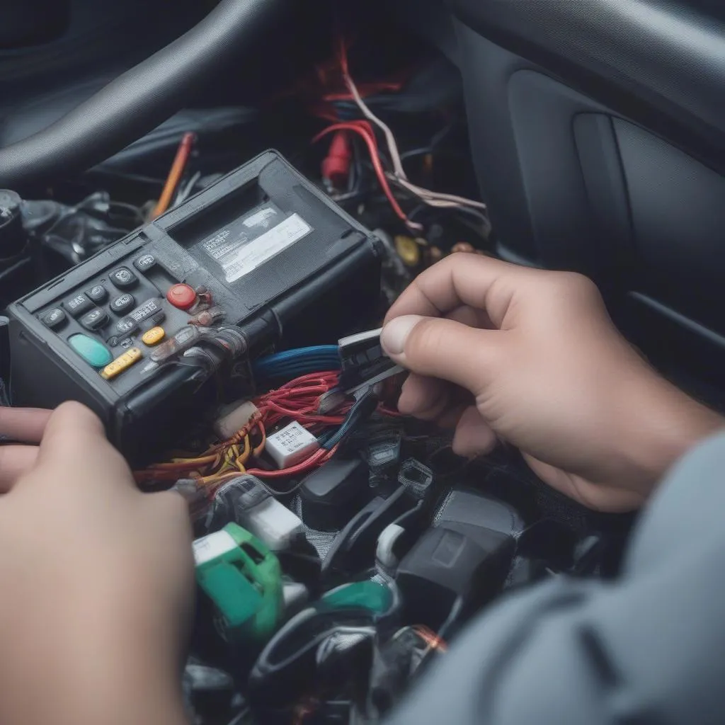 Car Alarm System Being Installed