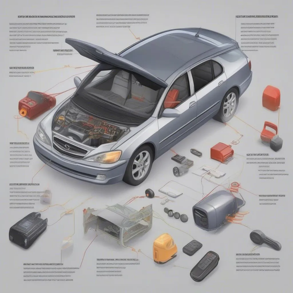 Modern Car Anti-theft System Components Illustration