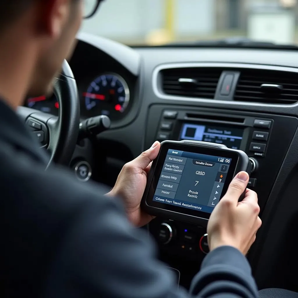 Car audio diagnostic tool in use