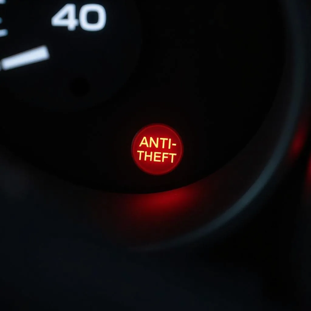 Car dashboard with flashing anti-theft light