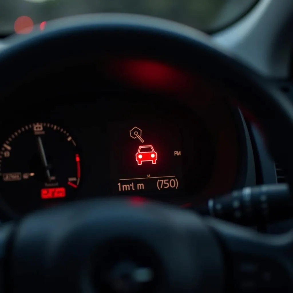 Car Dashboard With Flashing Security Light