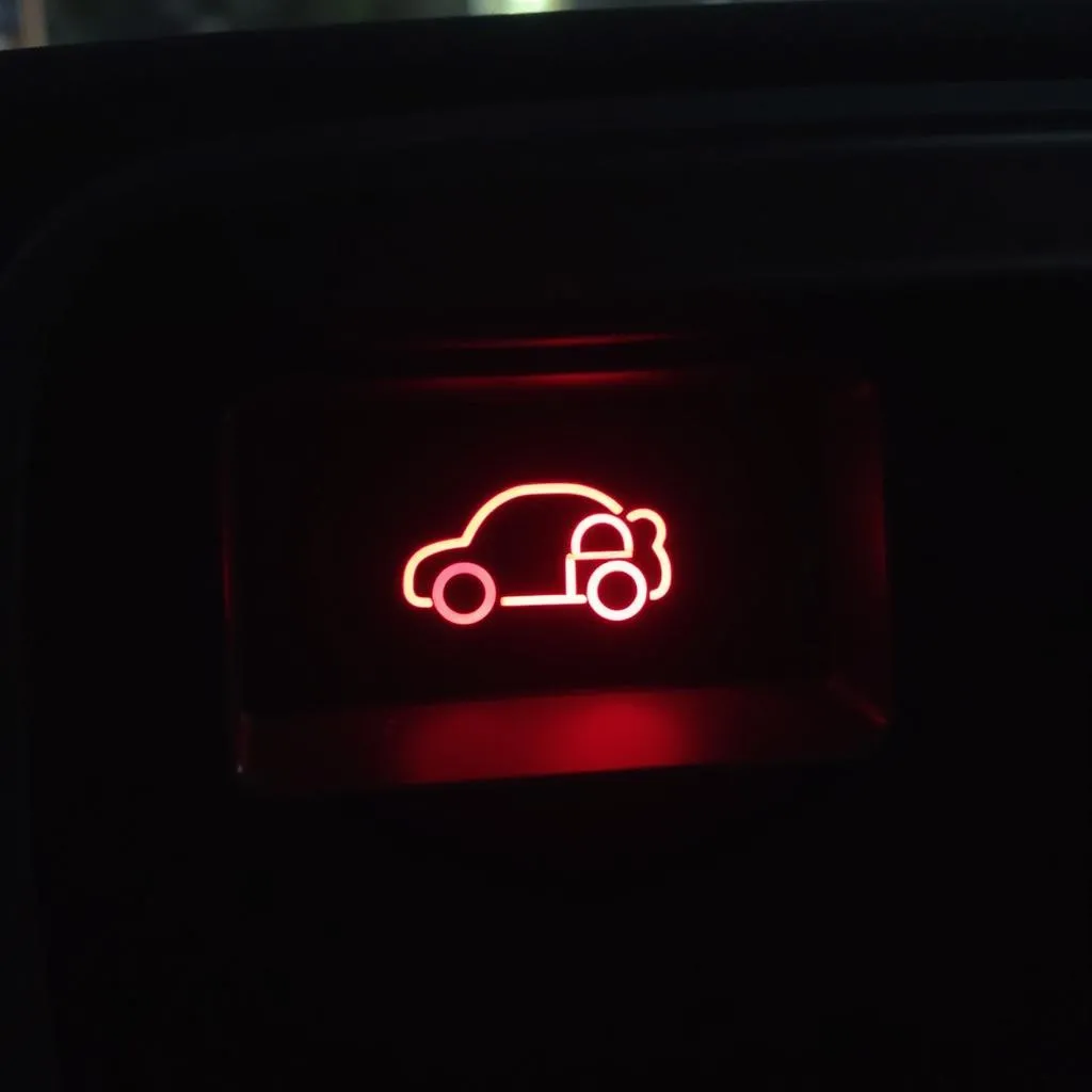 Car dashboard with flashing security light