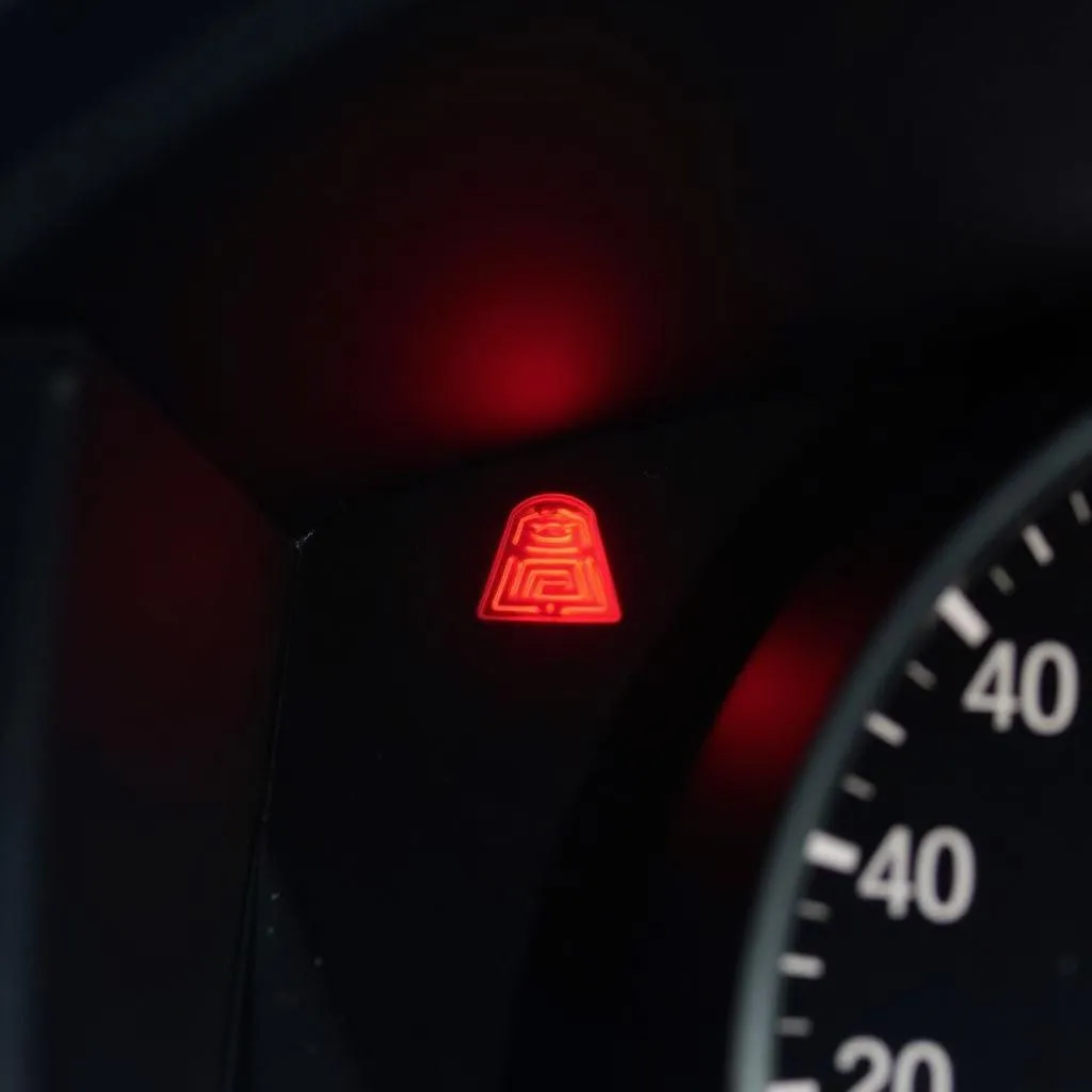 Car dashboard with a flashing security light