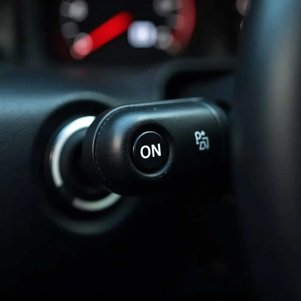 Car dashboard with ignition key