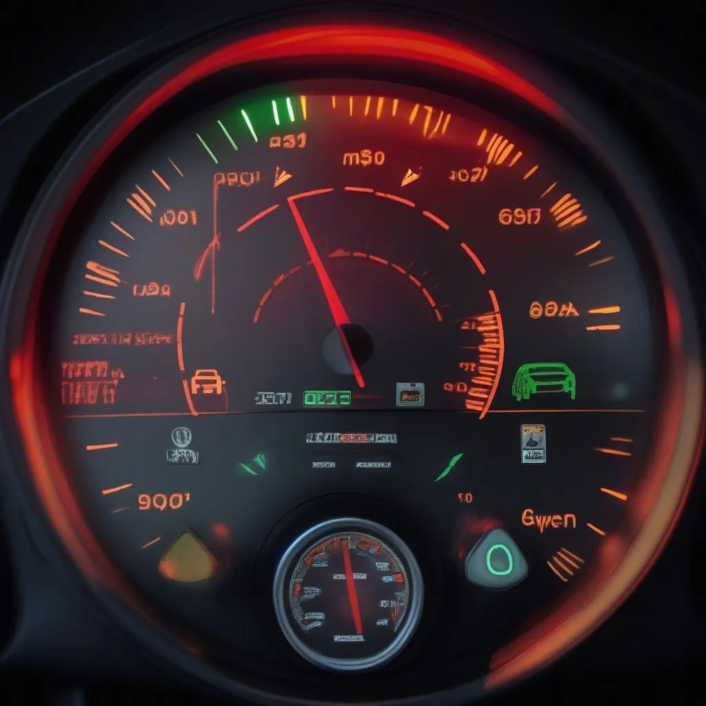 Car dashboard with warning lights