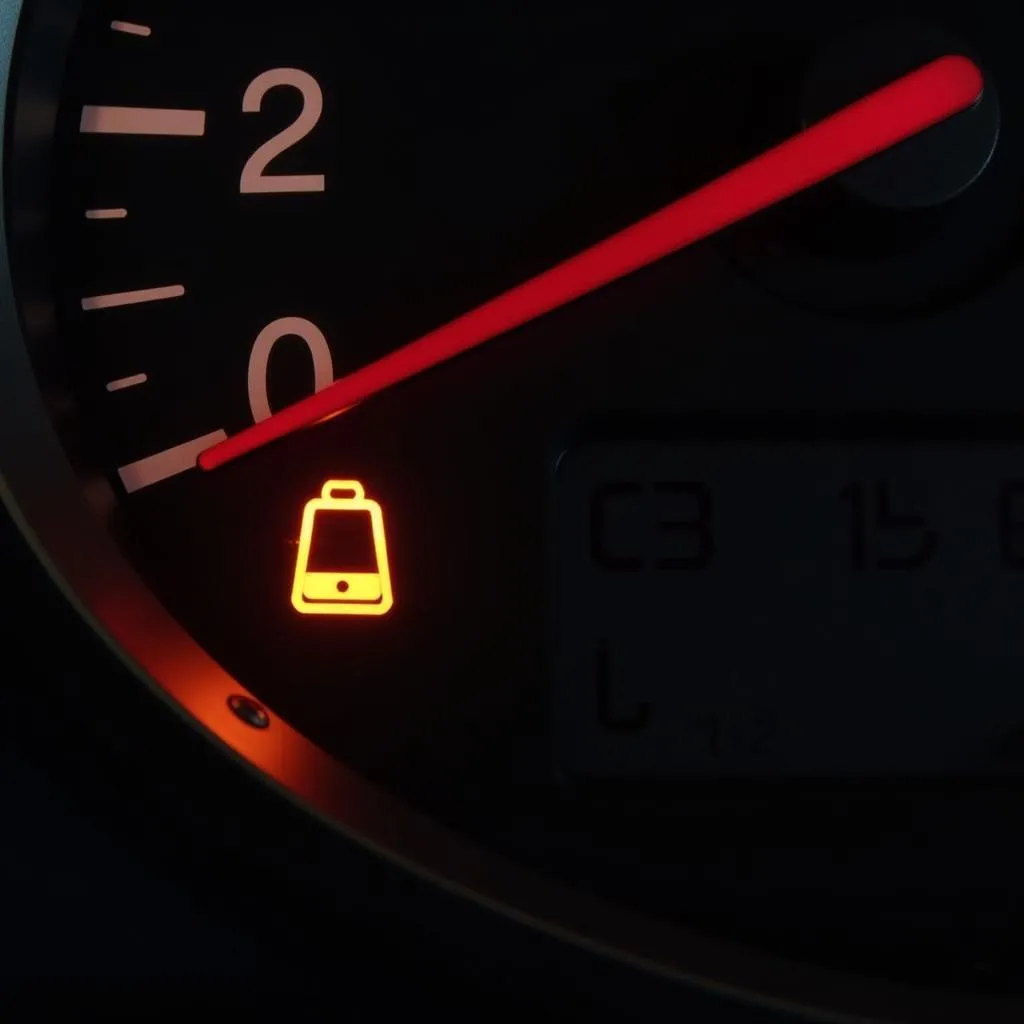 Car dashboard with warning lights illuminated