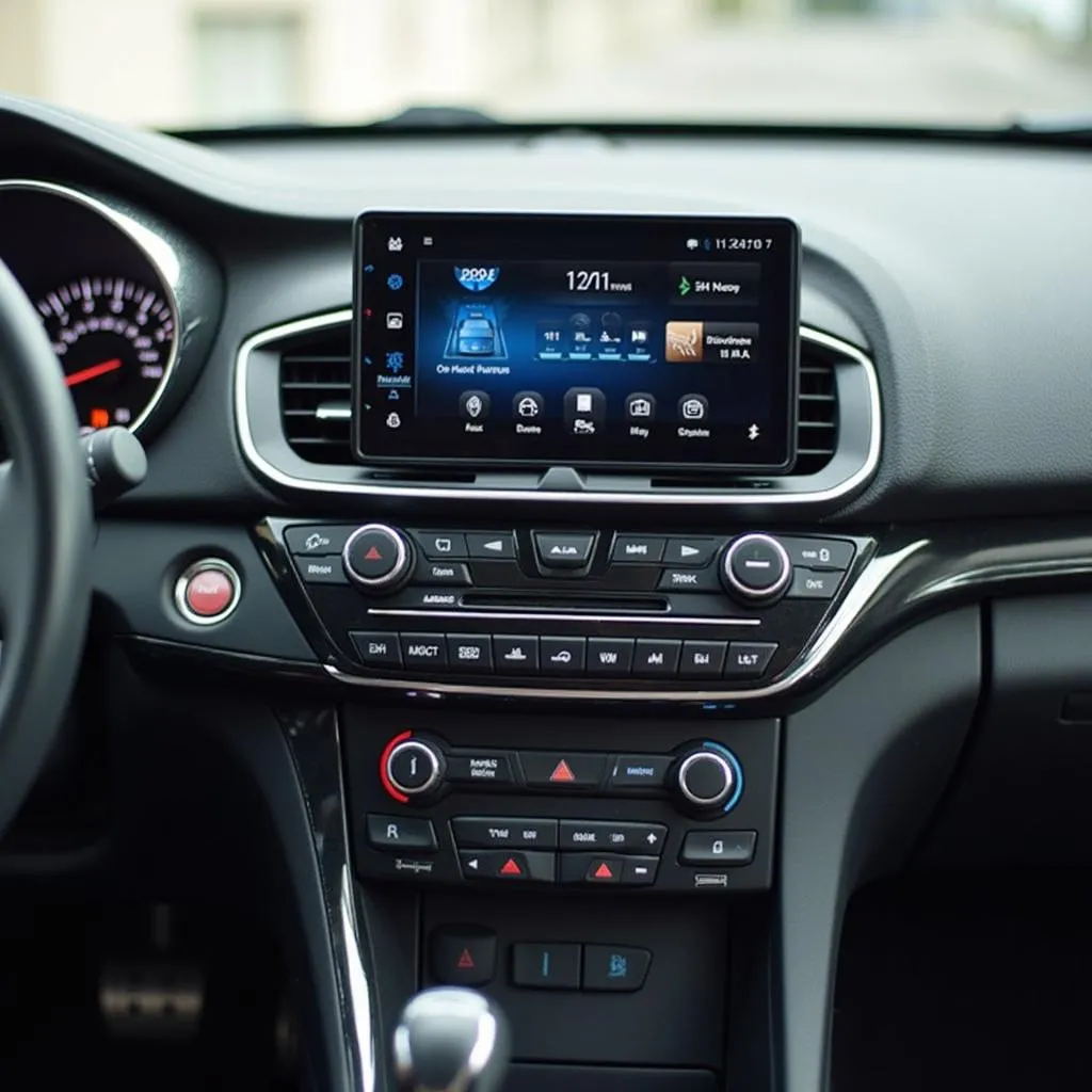 Car Dashboard with Installed Bluetooth Radio