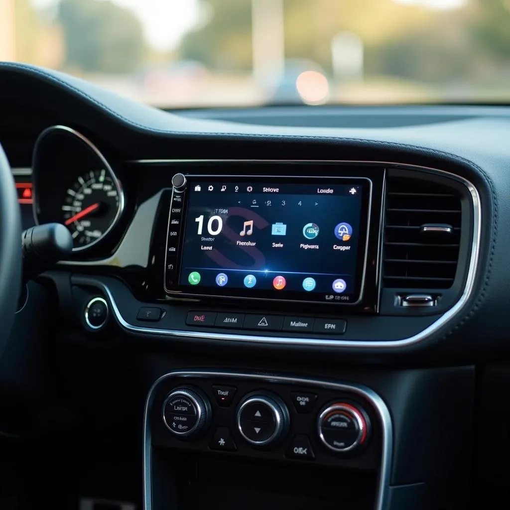 Modern car dashboard featuring a double-din Bluetooth radio