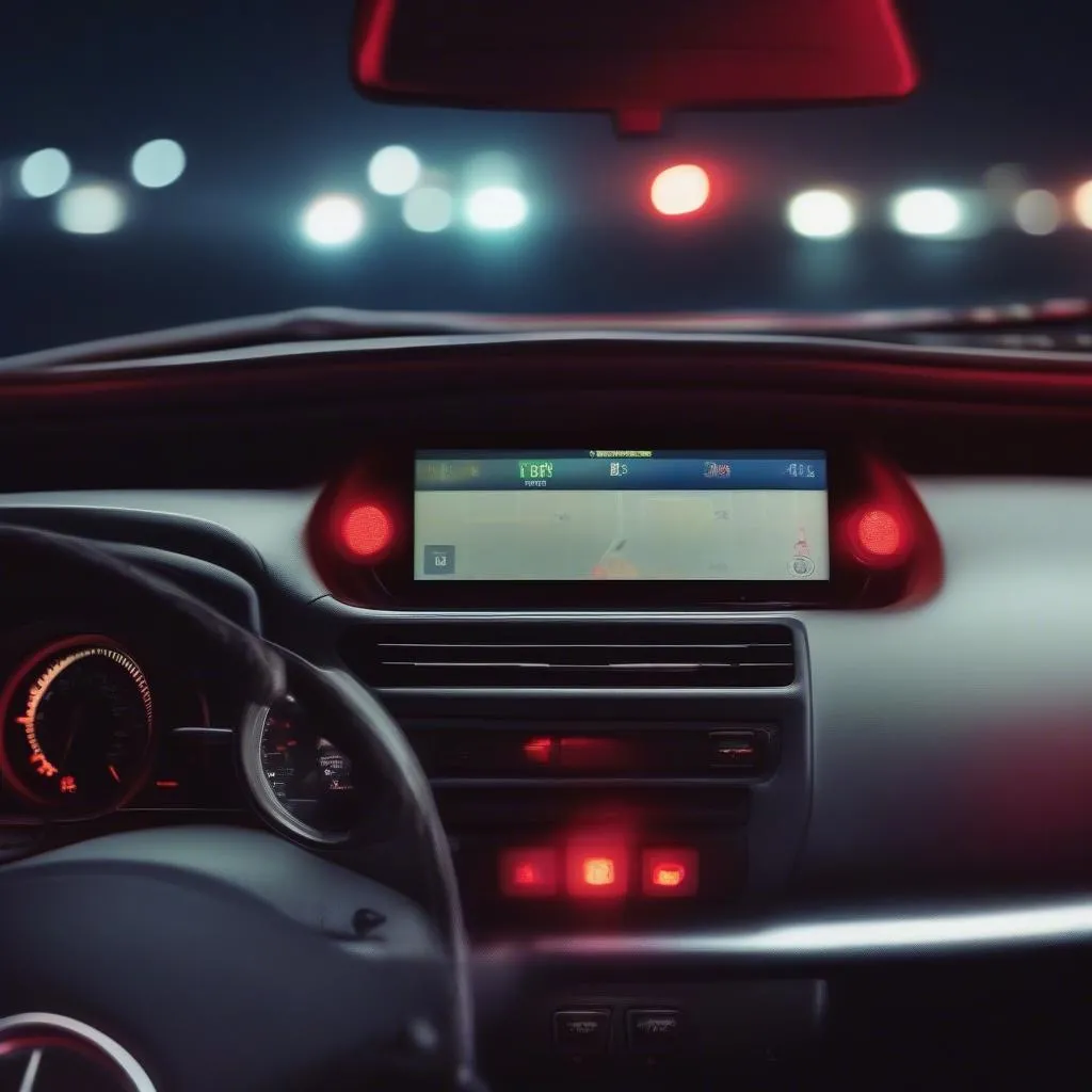 Car dashboard with flashing security light