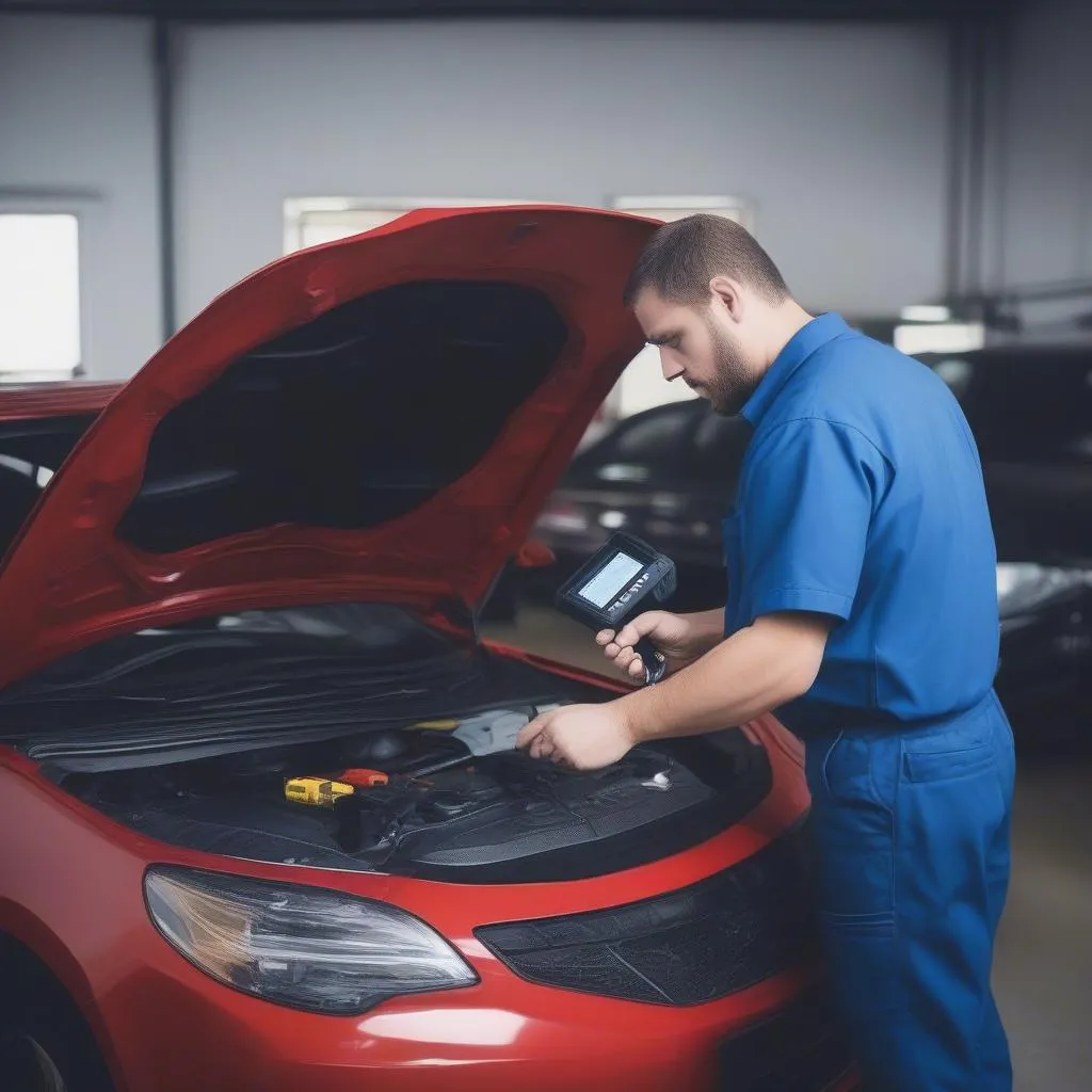 Mechanic Using Diagnostic Scanner