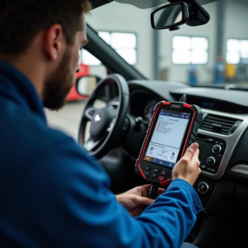 Mechanic Using Car Diagnostic Tool