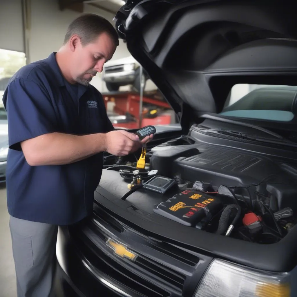 Car Diagnostic Tool Connected to a Chevy Tahoe