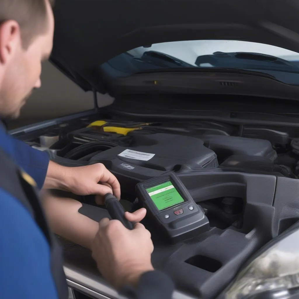 Car Diagnostic Tool Connected to a Chevy Silverado