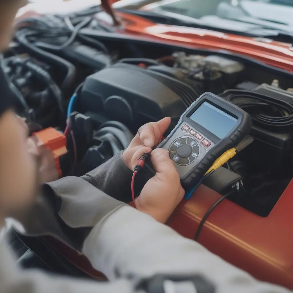 Car diagnostic tools connected to a vehicle's OBD-II port