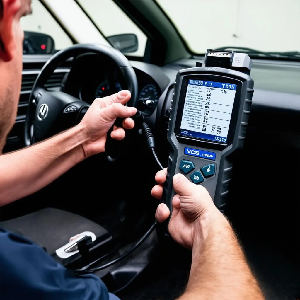 Automotive Technician Using Diagnostic Tool