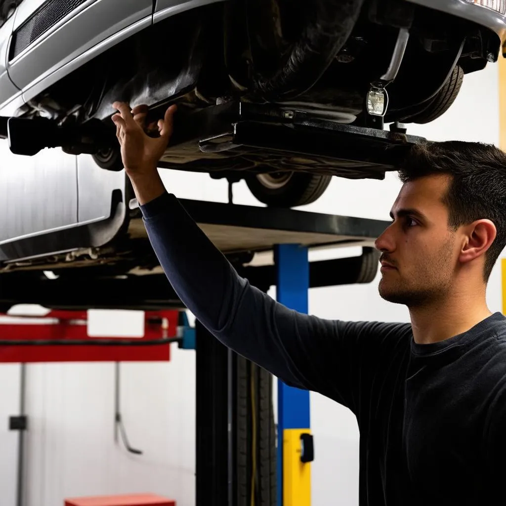 Car on Lift for Steering Angle Sensor Inspection