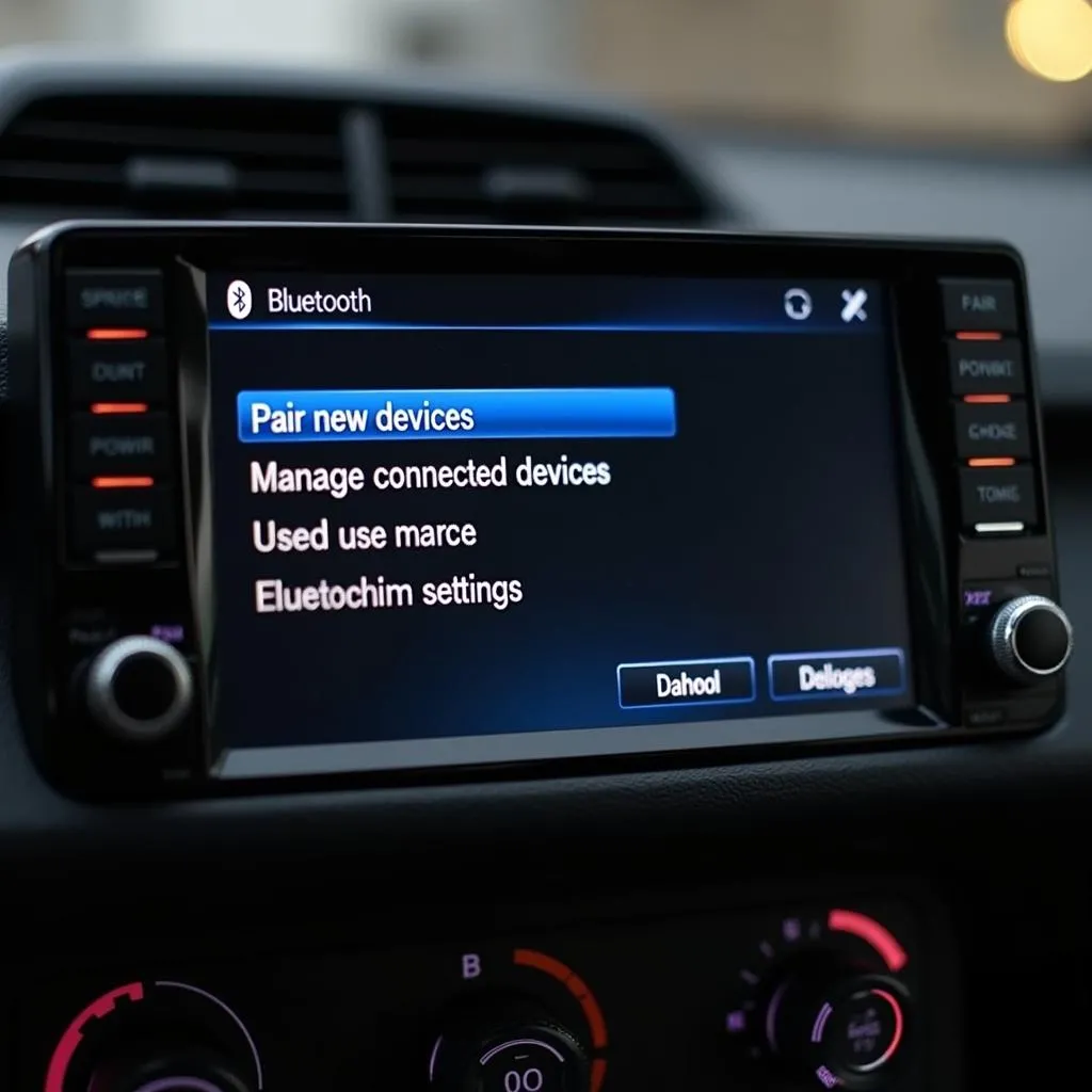 Car radio settings menu