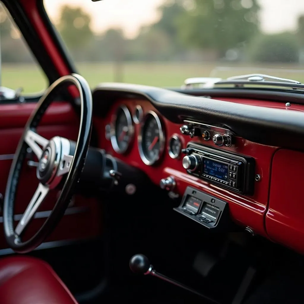 Classic Car Interior with Modern Bluetooth Radio