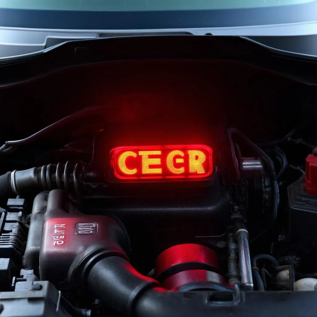 Car Engine with Warning Light