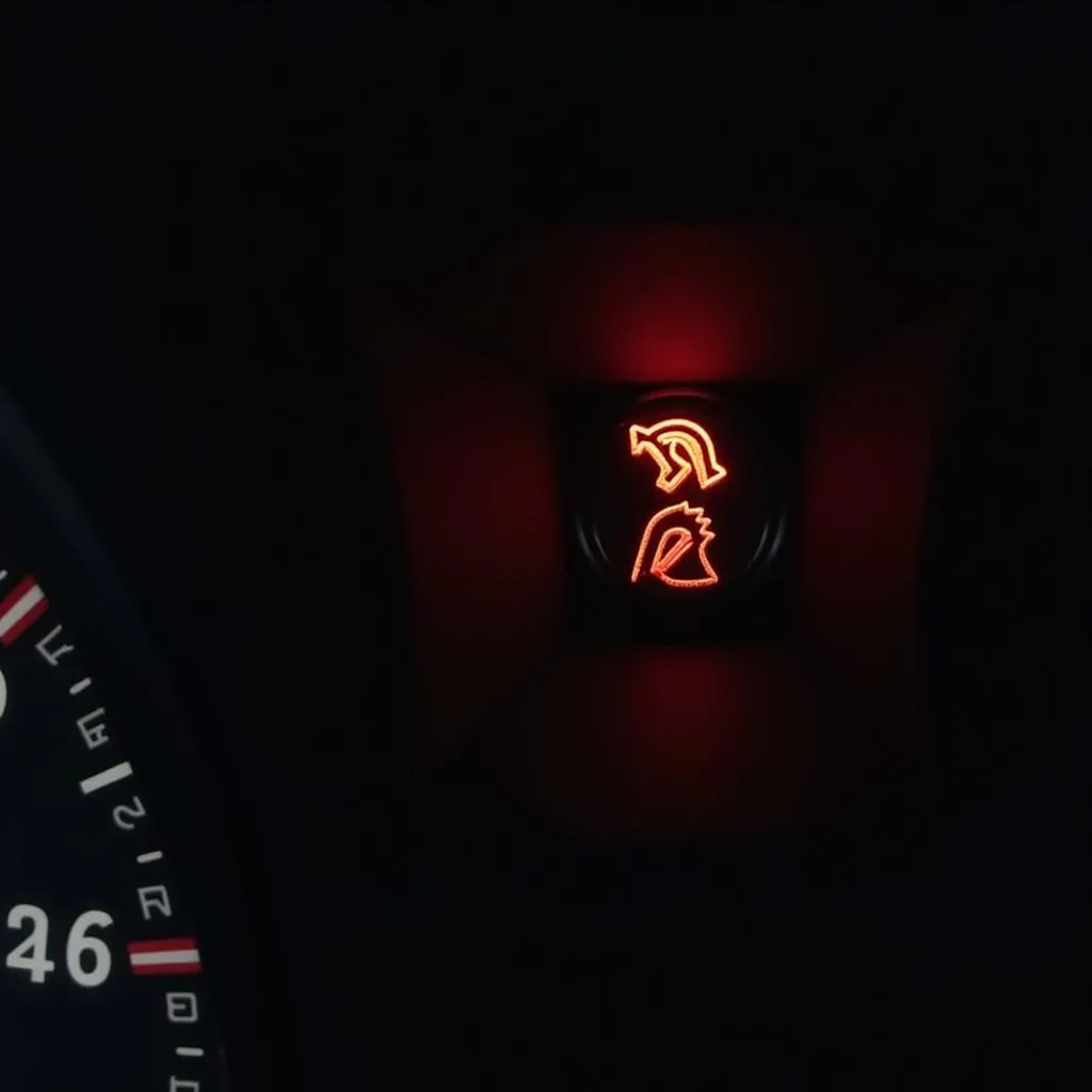 Car dashboard with warning lights illuminated