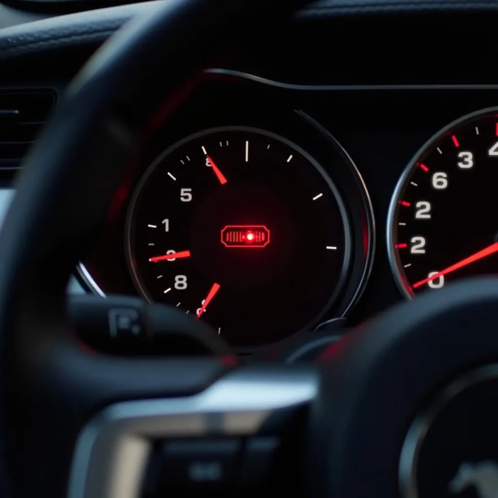 Ford Mustang dashboard with warning lights illuminated