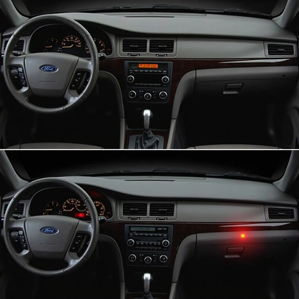 Ford Taurus dashboard with warning lights illuminated