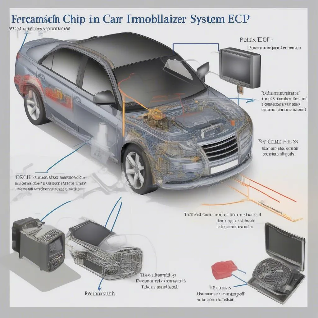 Car immobilizer system diagram showing key, transponder, and engine control unit