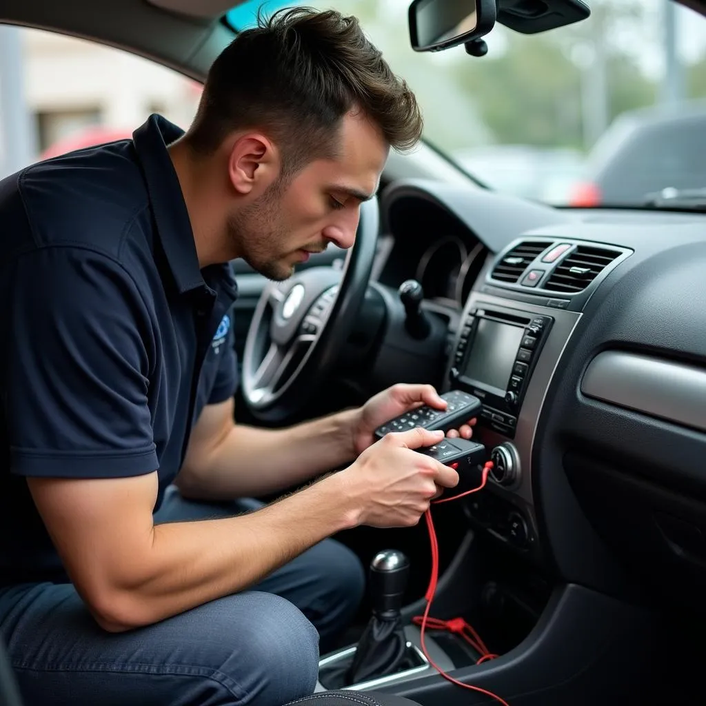 Mechanic Inspecting Car Wiring