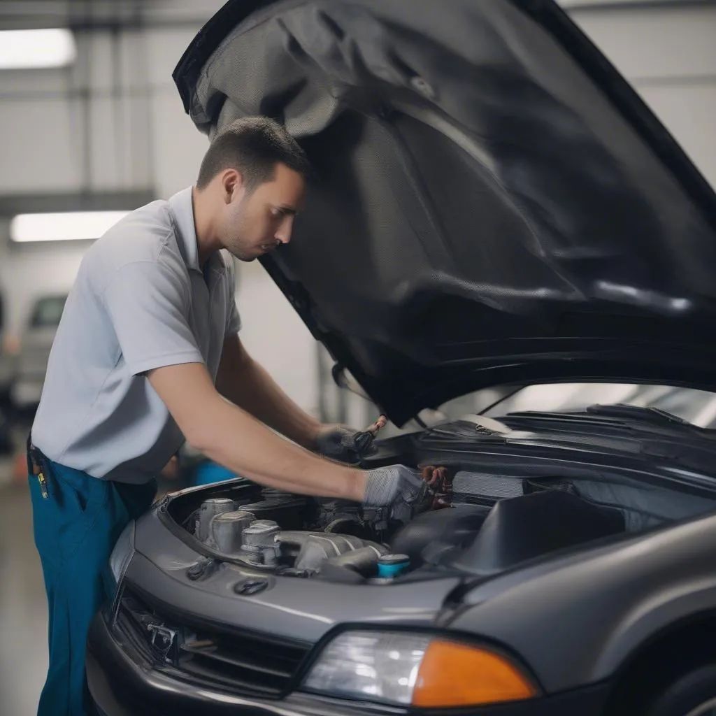 Mechanic Inspecting Engine Bay