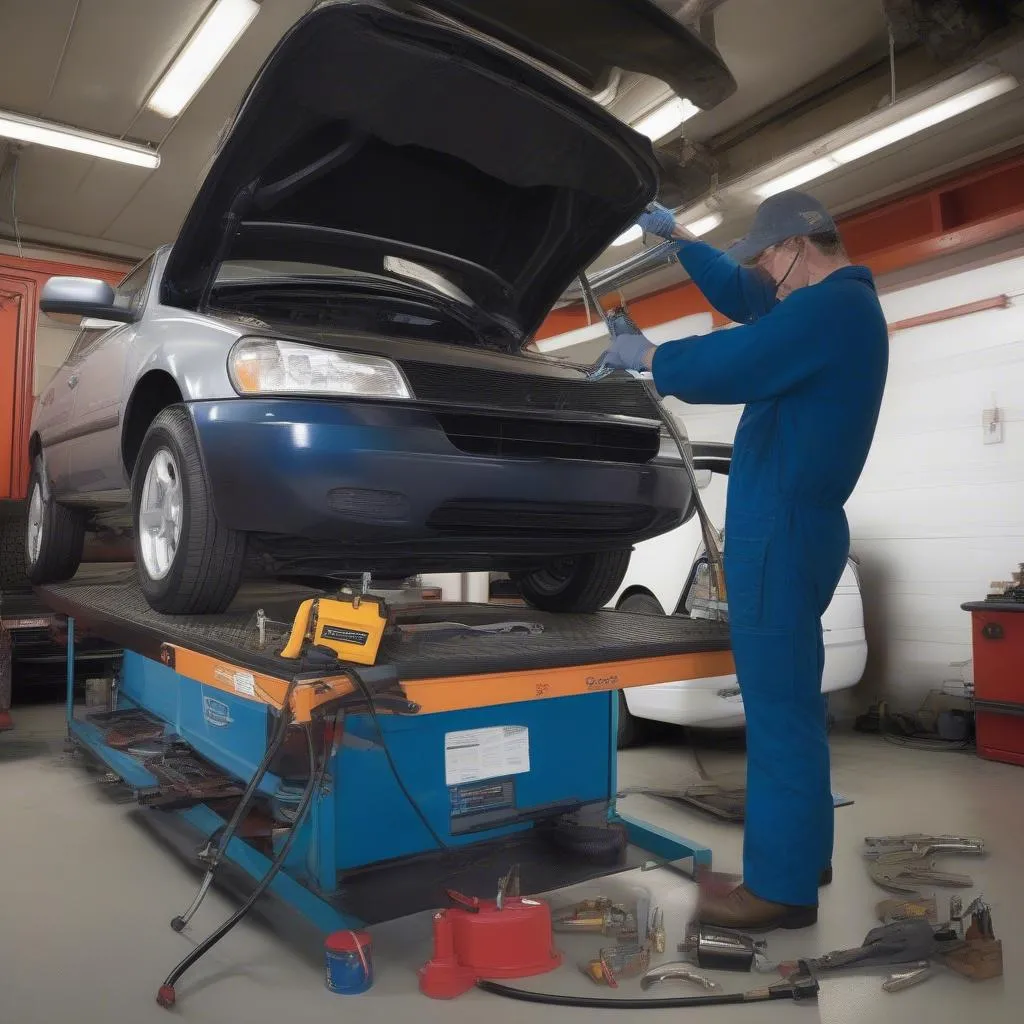 Car Mechanic Inspecting Fuel System