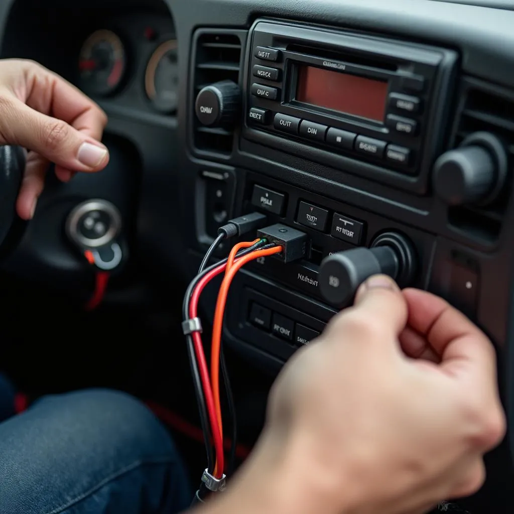 Mechanic Installing New GM Radio in Older Car