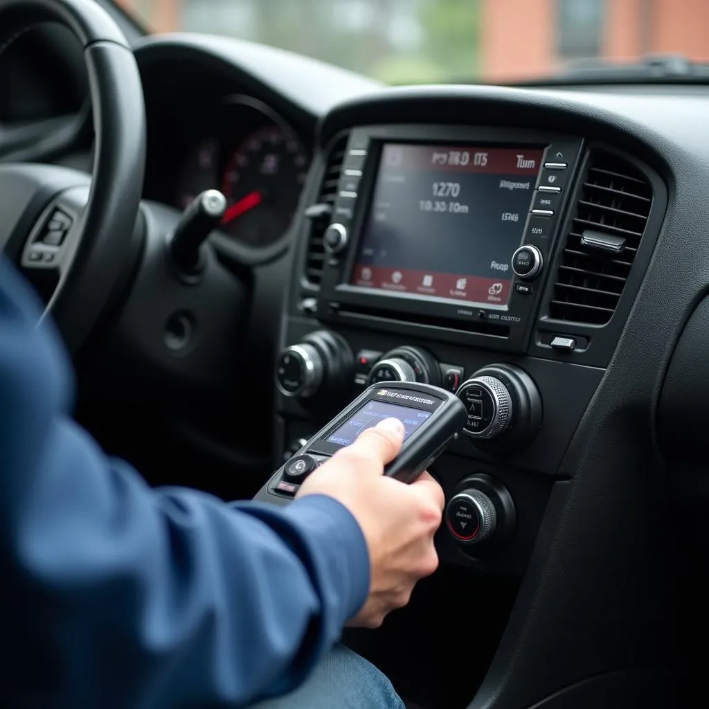 Mechanic Using OBD2 Scanner for Car Diagnostics