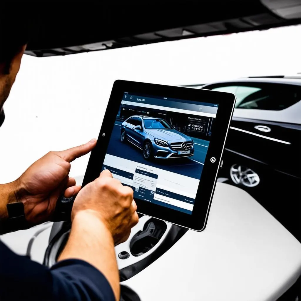 Mechanic Using Tablet to Scan Car