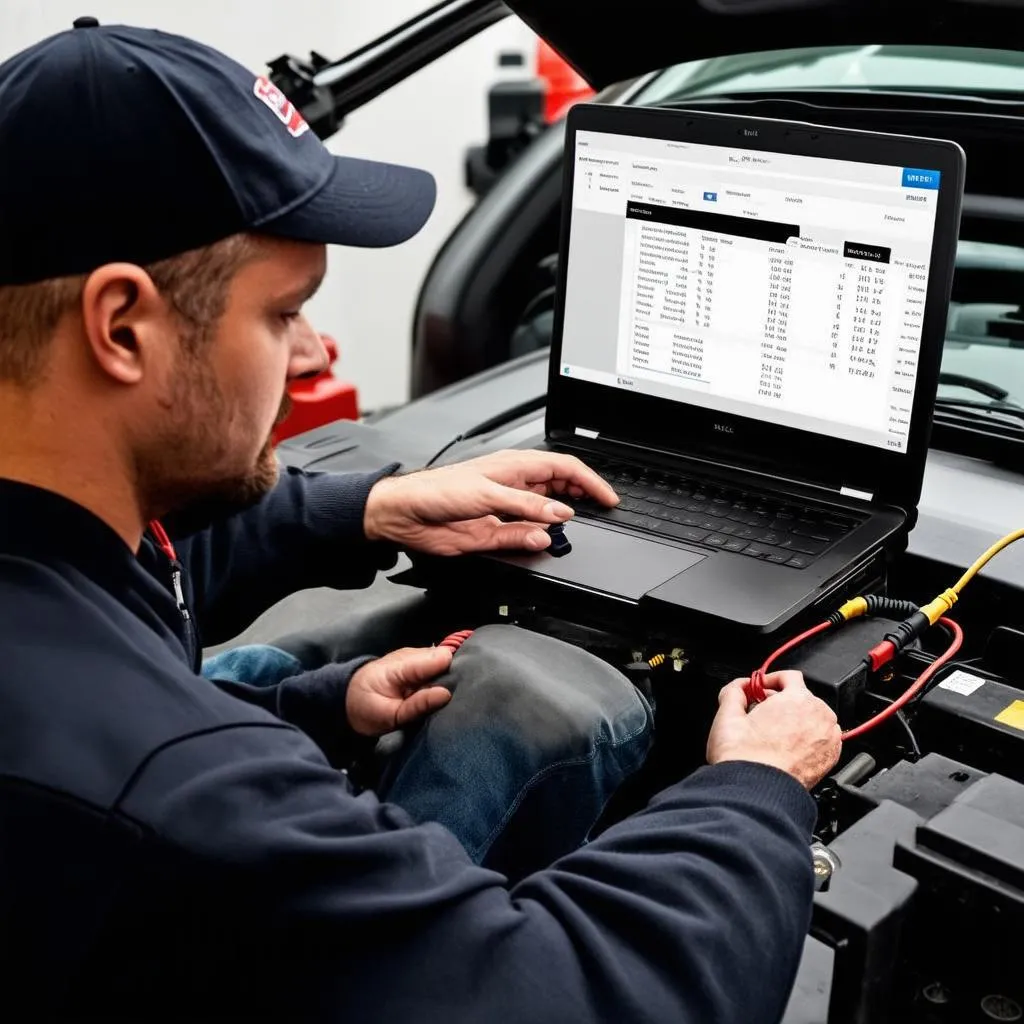 Mechanic using VCDS to diagnose a car