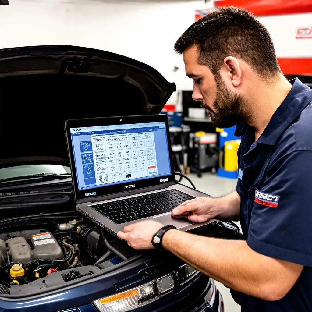 Mechanic Diagnosing Car with VCDS