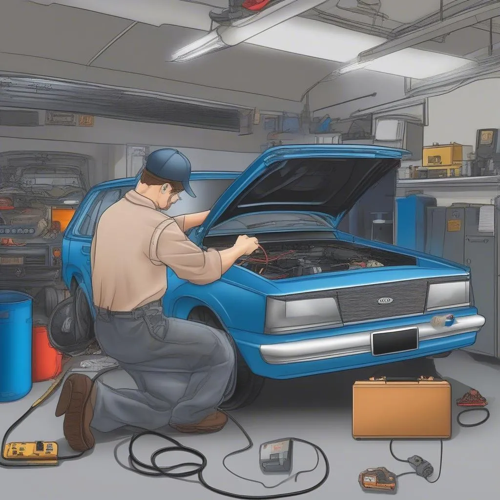 Mechanic Using VCDS on Laptop