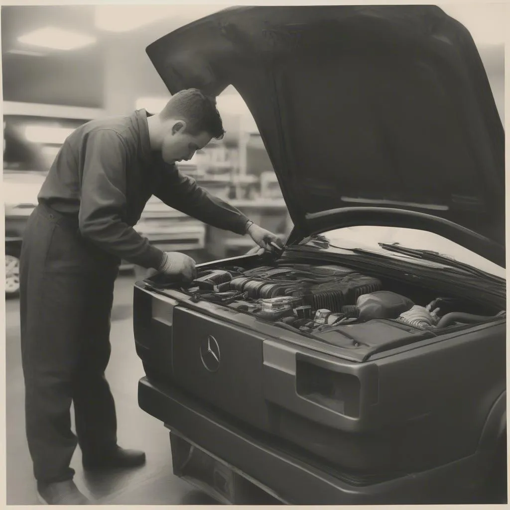 Mechanic working on car engine