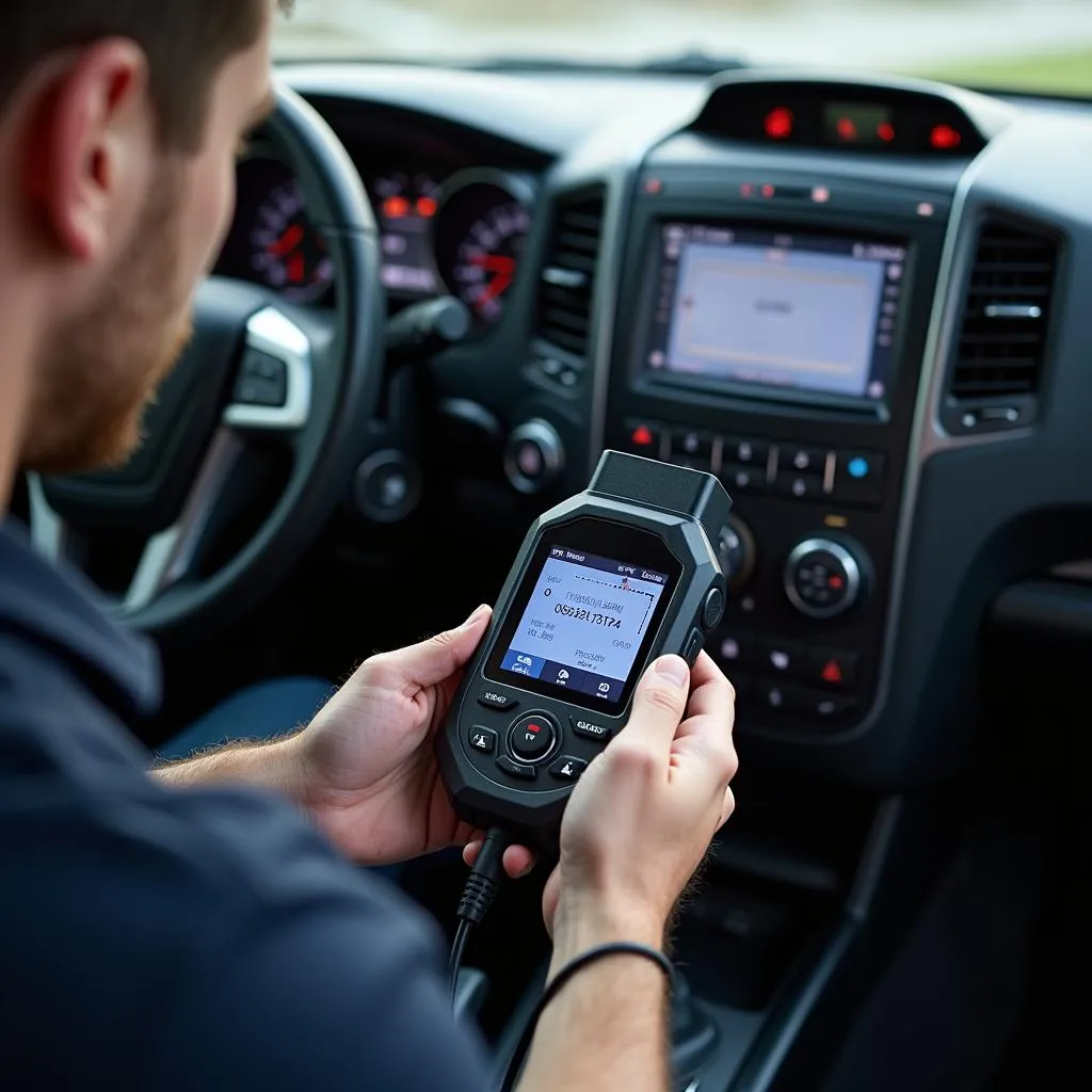 OBD-II scanner diagnosing car radio problems