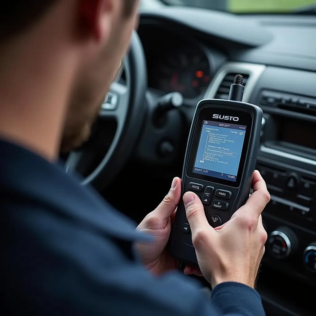 Mechanic Using OBD2 Scanner